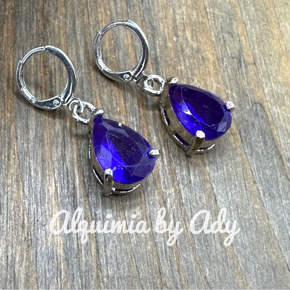 Sapphire Blue crystal jeweled tone statement long dangle earrings/